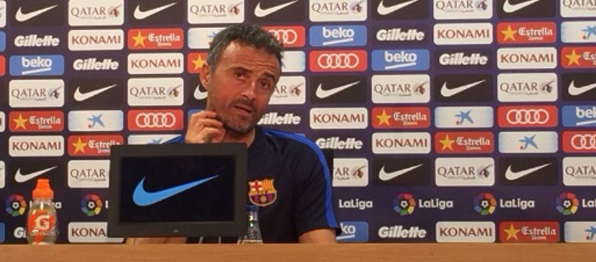 Luis Enrique, en la rueda de prensa previa al choque frente al Atleti. Foto: @fcbarcelona_es.