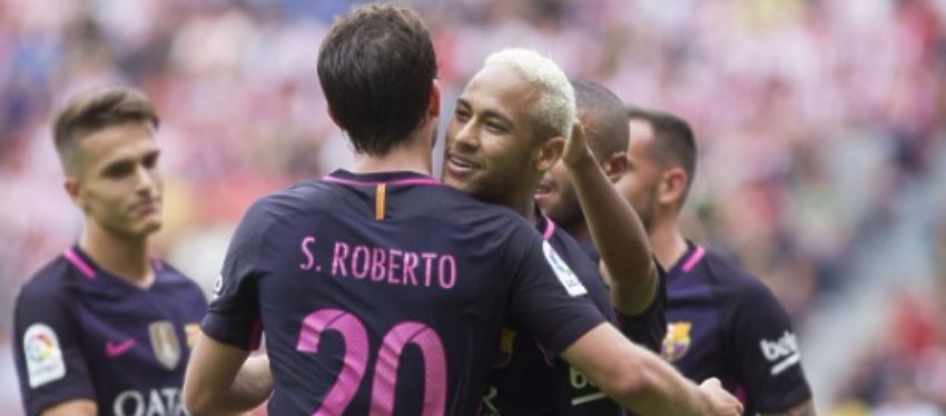 Neymar fue quien tiró del carro ante la ausencia de Messi y anotó un doblete en la victoria ante el Sporting. Foto: @googleactivate.
