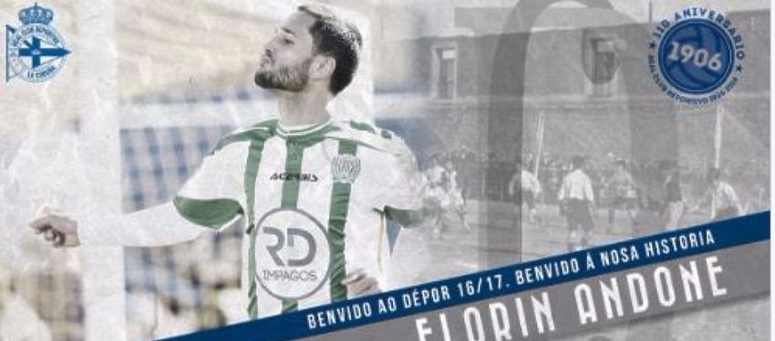 Mensajen en Twitter del Deportivo de la Coruña dando la bienvenida a Florin Andone
