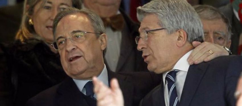 Florentino Pérez y Enrique Cerezo, juntos en el palco del Bernabéu. Foto: Twitter.