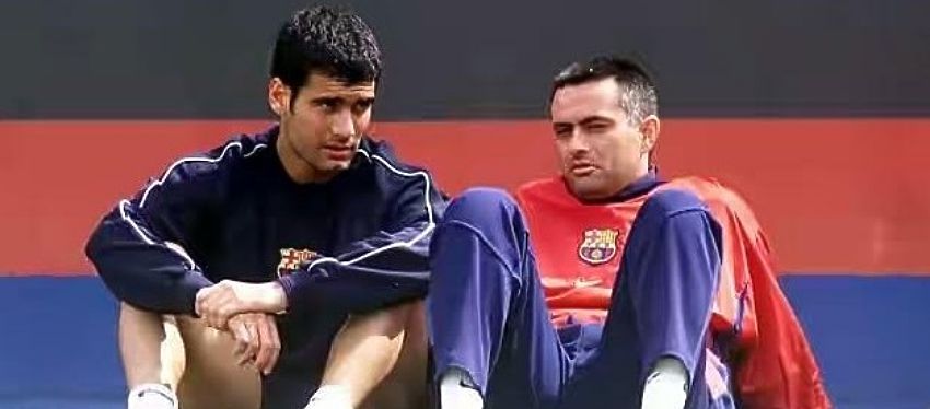 Guardiola y Mourinho, durante su etapa en el FC Barcelona. Foto: Twitter.