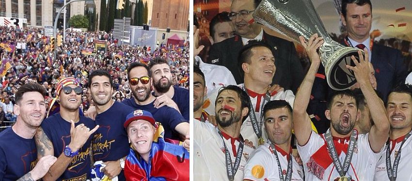 Barcelona y Sevilla celebran el título de Liga y Europa League: Foto: FC Barcelona, Sevilla FC.