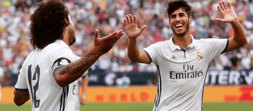 Marcelo y Asensio celebran un gol durante la pretemporada blanca. Foto: Instagram.