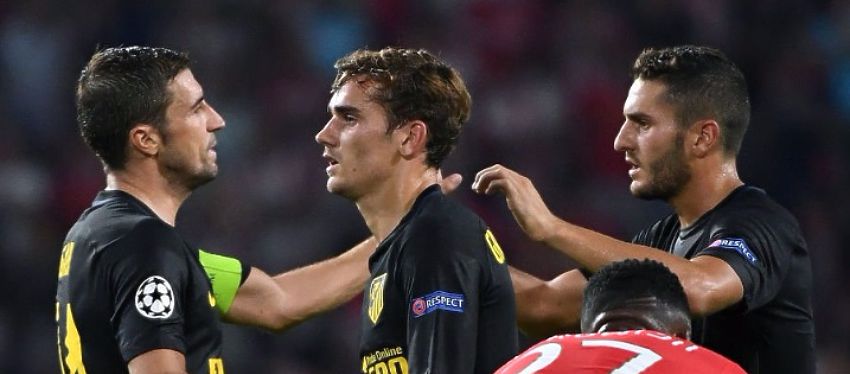 Gabi, Griezmann y Koke, en el partido ante el PSV. Foto: Twitter.