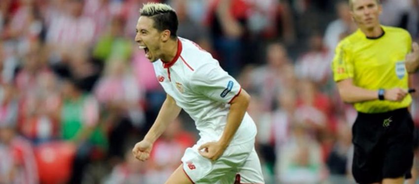 Nasri celebra un gol con el Sevilla. Foto: ABC de Sevilla.