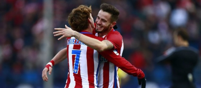 Griezmann y Saúl celebran un gol con el Atlético de Madrid. Foto: Gonzalo Arroyo.