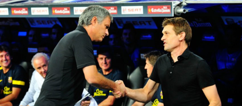 Mourinho y Tito Vilanova se reconciliaron un año después. Foto: Goal.