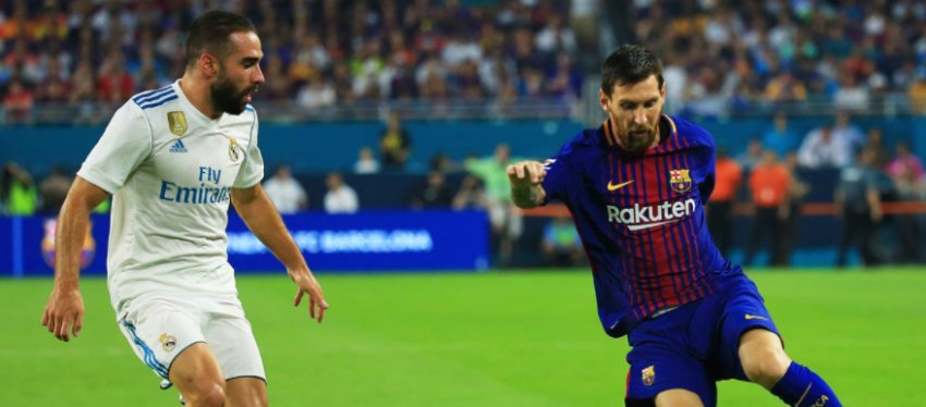 Carvajal y Messi, en el Clásico disputado en pretemporada. Foto: Twitter.