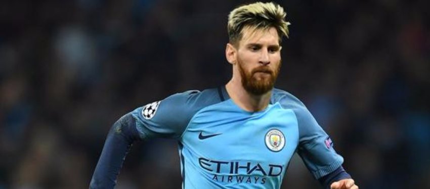 Fotomontaje de Leo Messi con la camiseta del Manchester City. Foto: Mirror.