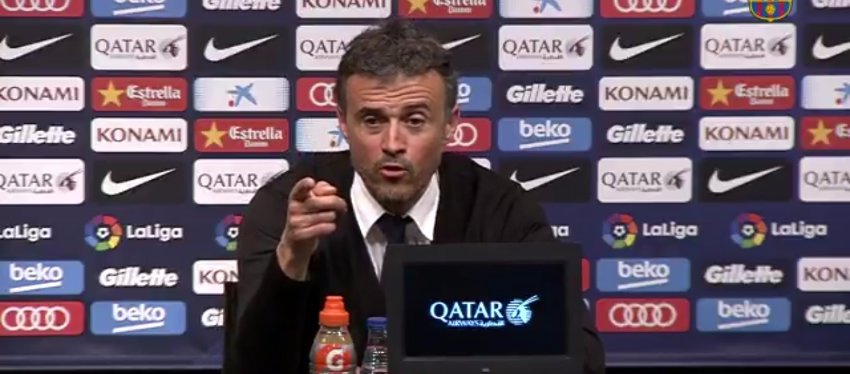 El asombro de Luis Enrique en rueda de prensa. Foto: Barça TV.