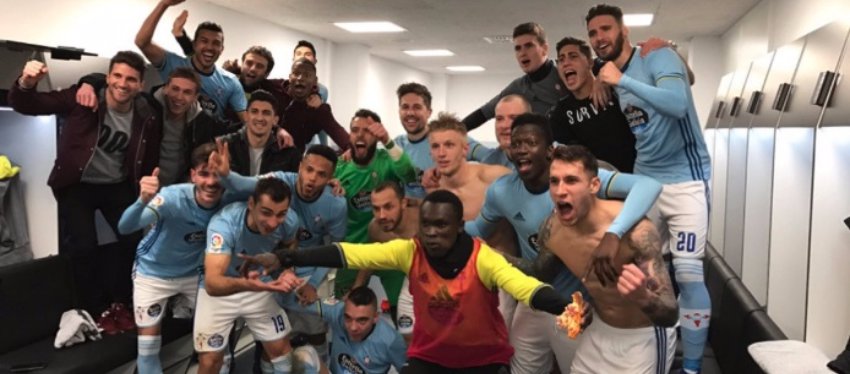 El vestuario del Celta, eufórico tras su pase a semifinales. Foto: Twitter.