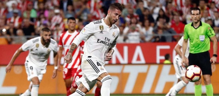 Ramos, el pasado domingo en Girona. Foto: Twitter.