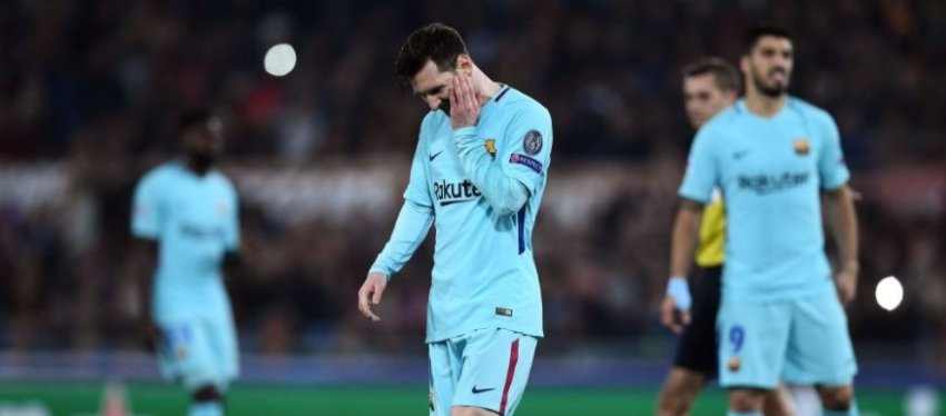 Ni rastro de Messi en el 3-0 de la Roma al Barça. Foto: Twitter.