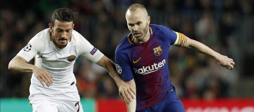Iniesta, en la ida de los cuartos de final de la Champions ante la Roma. Foto: Diario Sport.
